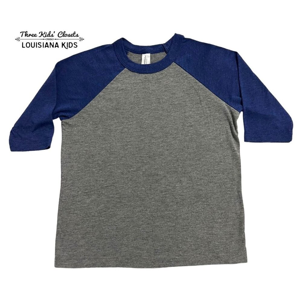 Bella Canvas Kids 4T Grey & Blue Raglan Shirt